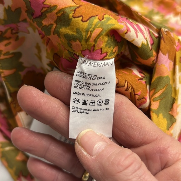 Zimmermann Cropped Cutout Floral Print Puff Sleeve Top Cotton Gauze Size 0 - Picture 8 of 16